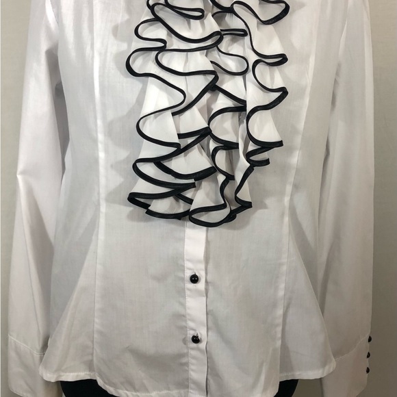 Javelin Blouse Women White Front Collared RufflesSize14 Long Sleeve Buttons =O - Picture 3 of 12